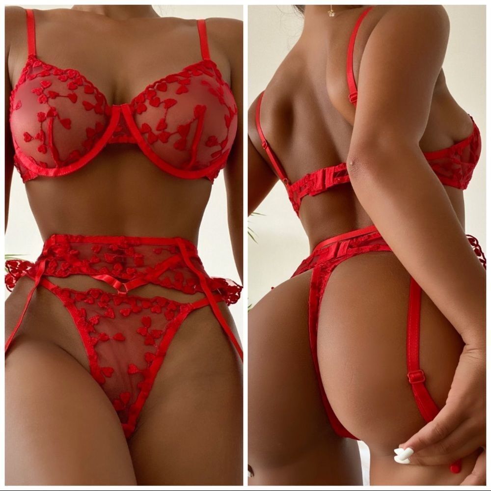 ❤️ NEW red heart embroidery lingerie set